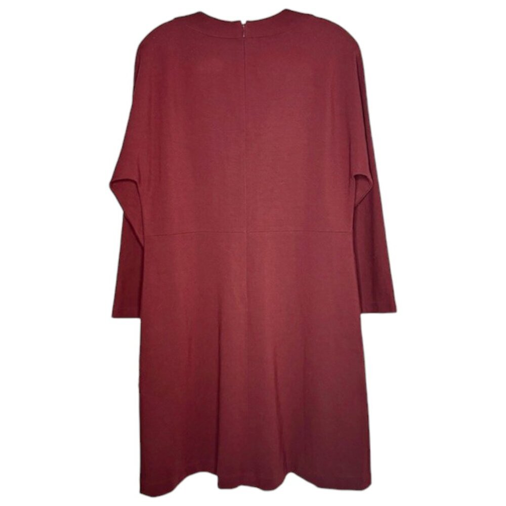 Lafayette 148 Long Sleeved Jewel Neck A-Line Dress Ponte Knit - Maroon - M - Picture 5 of 12
